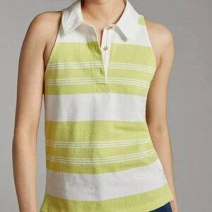 Maeve Anthropologie Rigby Polo Top Green Striped NWT